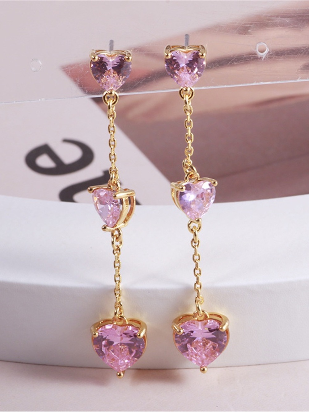 Kate Spade Pink Heart Pearl Tassel Drop Earrings Fashion Jewelry Gift For Women